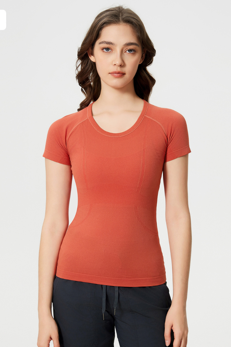 Women Seamless Round Neck Short Sleeve Sport T-Shirt