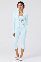 Women's Stand Collar Jacket & Capri Leggings Workout Sets