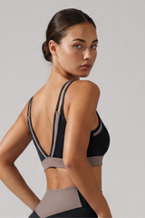 Women's Double Thin Strap Color Contrast V Back Sports Bra