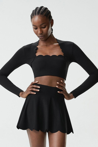 Women's Petal Long Sleeve Crop Top And Tennis Skirts Two-Piece Set