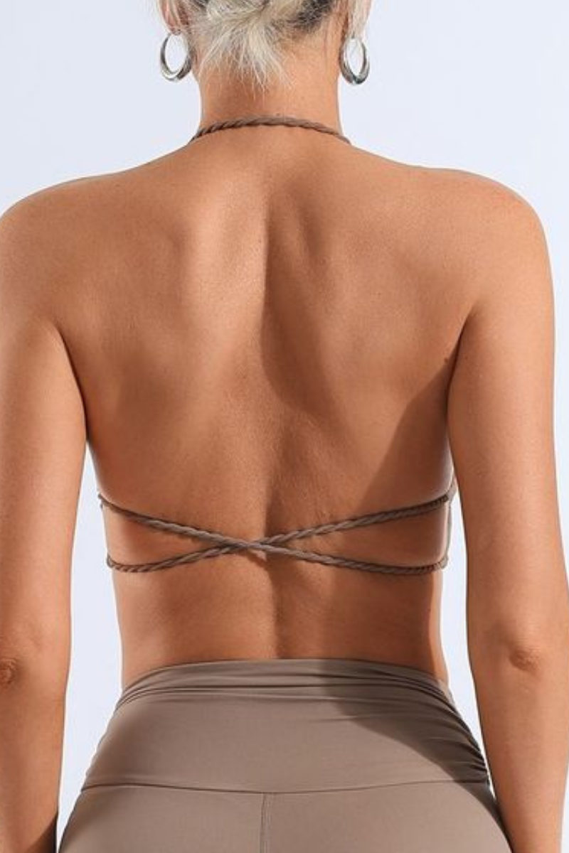 Women's Bare Feel Pleated Halterneck Backless Yoga Bra