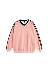 Women's Fall V Neck Lace Spliced Loose StripesThin Pullover