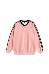 Women's Fall V Neck Lace Spliced Loose StripesThin Pullover