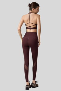 Women's Sets:Cross-Back Halterneck Bra & Mesh-Panel Leggings
