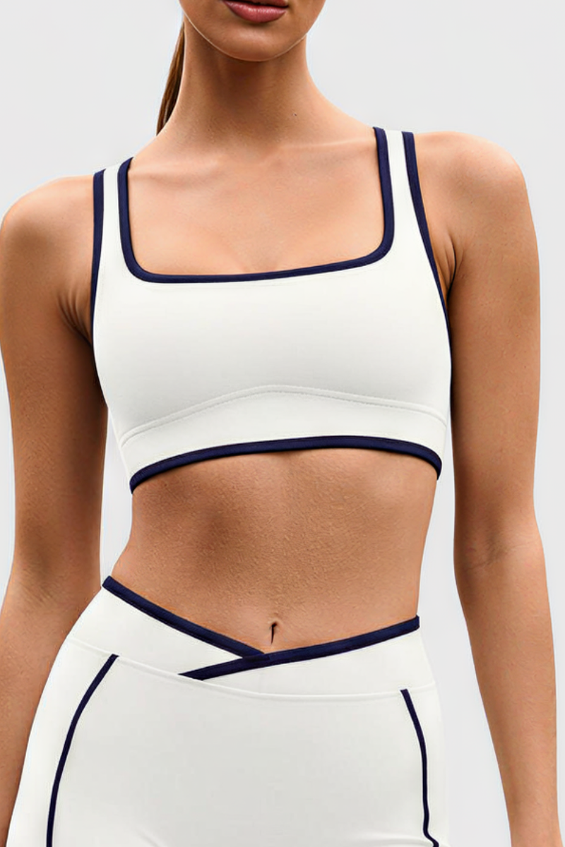 Women's U-neck Wide Strap Color-Block Sports Bra