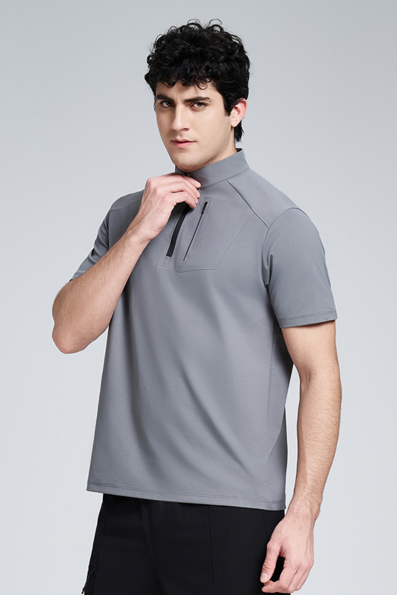 Men's Summer Half Zipper Stand Collar Casual T-shirt