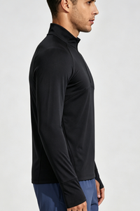 Men's Half Zip Mock Neck Finger Cuffs Long Sleeve Sports Top