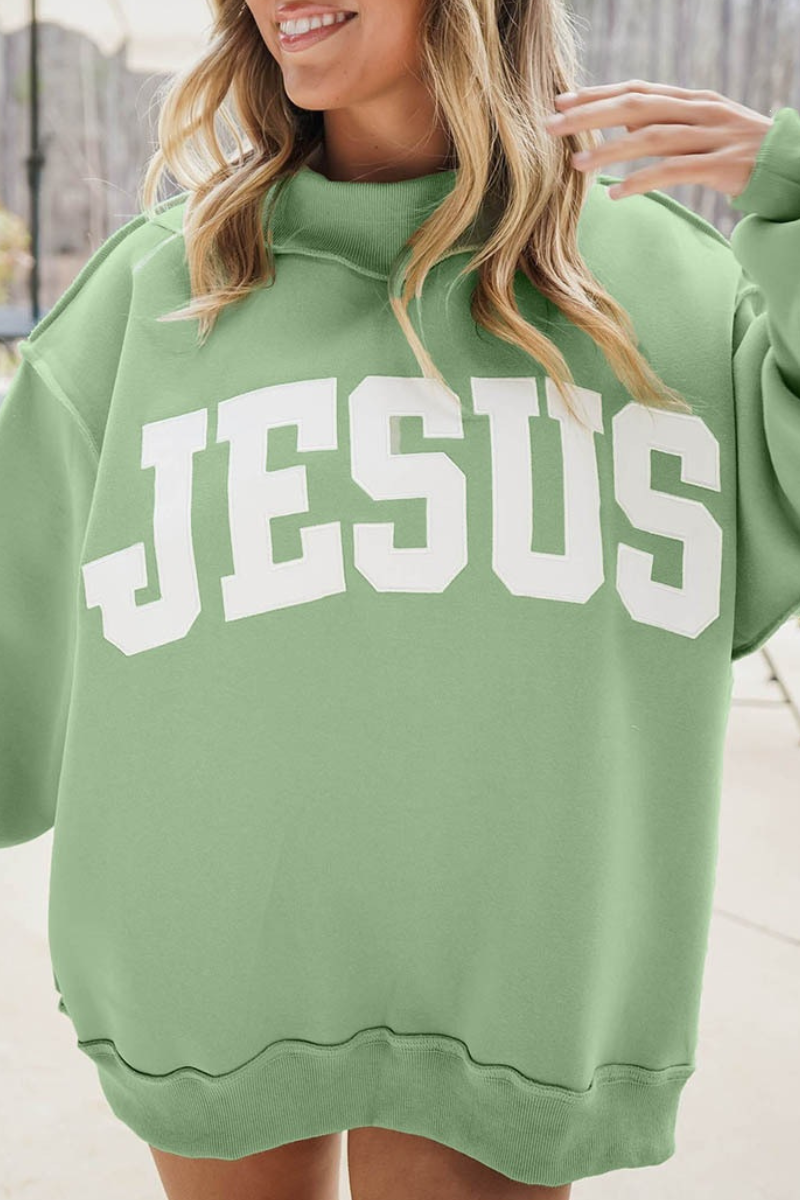 Women's Fall Applique Logo Oversized Mock Neck Sweatshirt