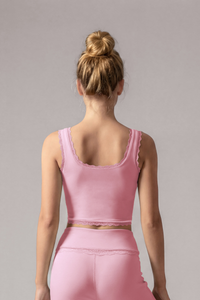 Women's Lace Trim Square Neck Cropped Sports Yoga Tank Top