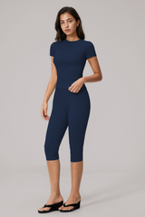 Women's Bare Feel Sets:Slim Fit T-shirt And Capri Leggings