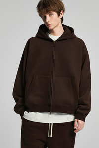 Terry cloth-lined, fuzzy-zipper sweatshirt
