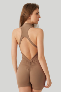 Women's Half-Zip Pleated Buttocks Lift Sports Yoga Jumpsuits