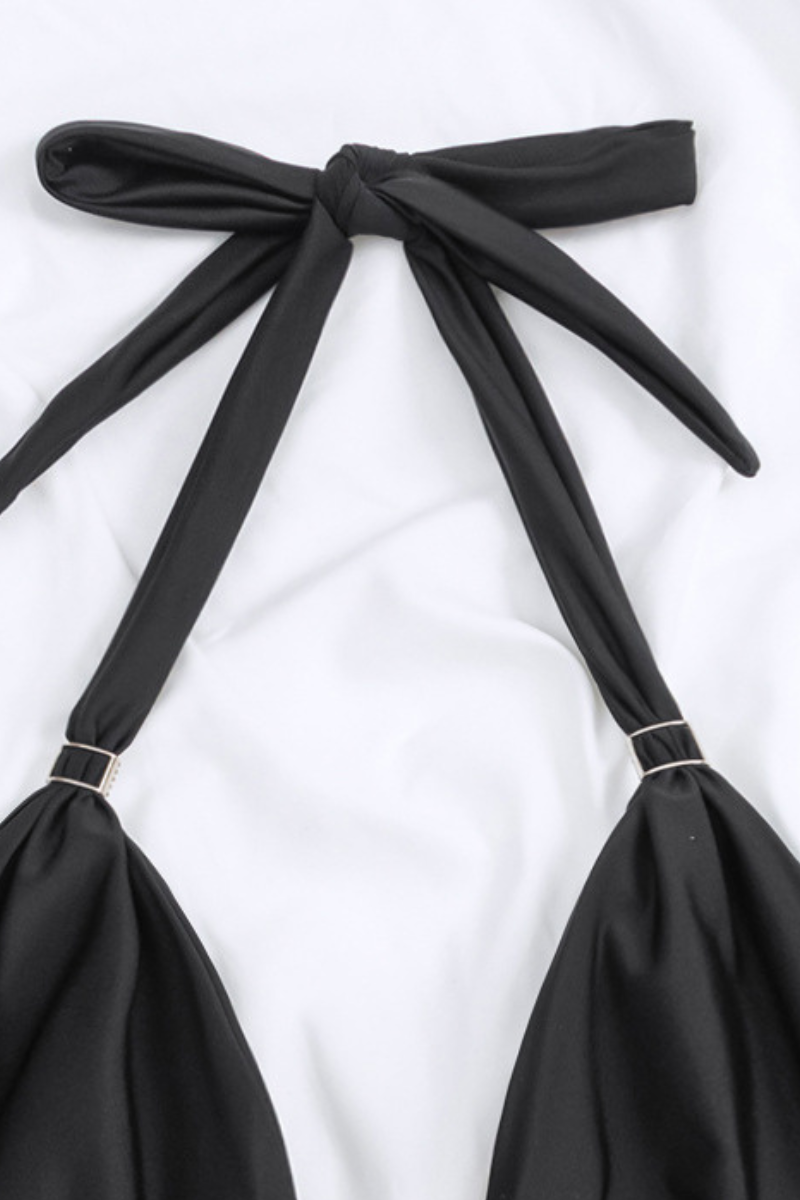 Women's Solid Triangle Cup Halterneck Backless Bikini