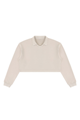 Women's  Fall 100% Cotton Collared V-Neck Crop Sweatshirt