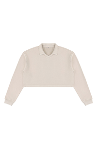 Women's  Fall 100% Cotton Collared V-Neck Crop Sweatshirt