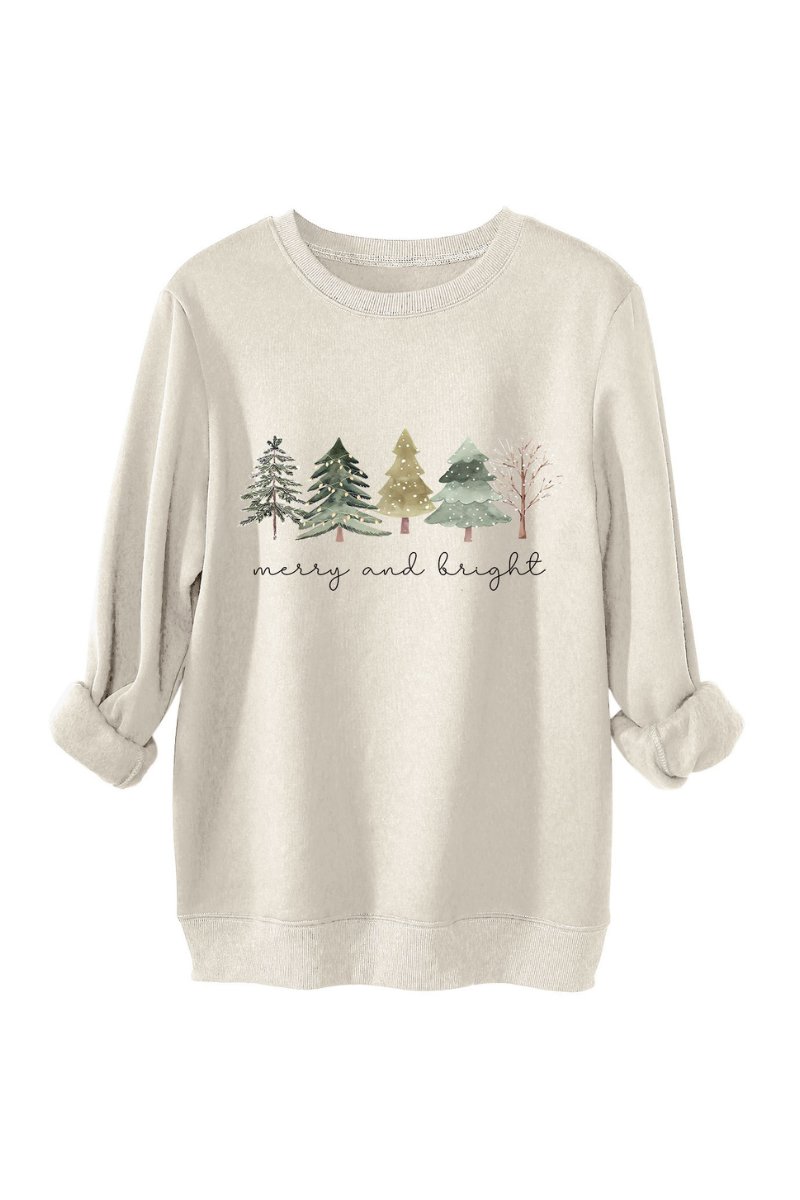 Women's Fall Christmas Tree Print Crew Neck Sweatshirt