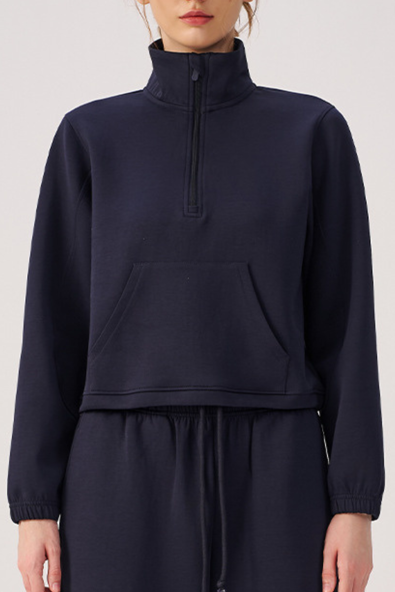 Women's Fall Half Zip Stand Collar Cropped Sweatshirt