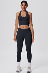 Women's Seamless Halter Tank Sport Leggings Two-Piece Set