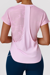 Women's Athletic Back-Patch Curved-Hem T-Shirt