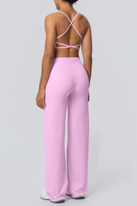 Women's Set:Thin Straps Cross Back Bra And Wide Leg Pants
