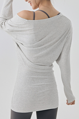 Women's Spring Large U-neck Loose Sports Long Sleeve Top