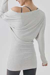 Women's Spring Large U-neck Loose Sports Long Sleeve Top