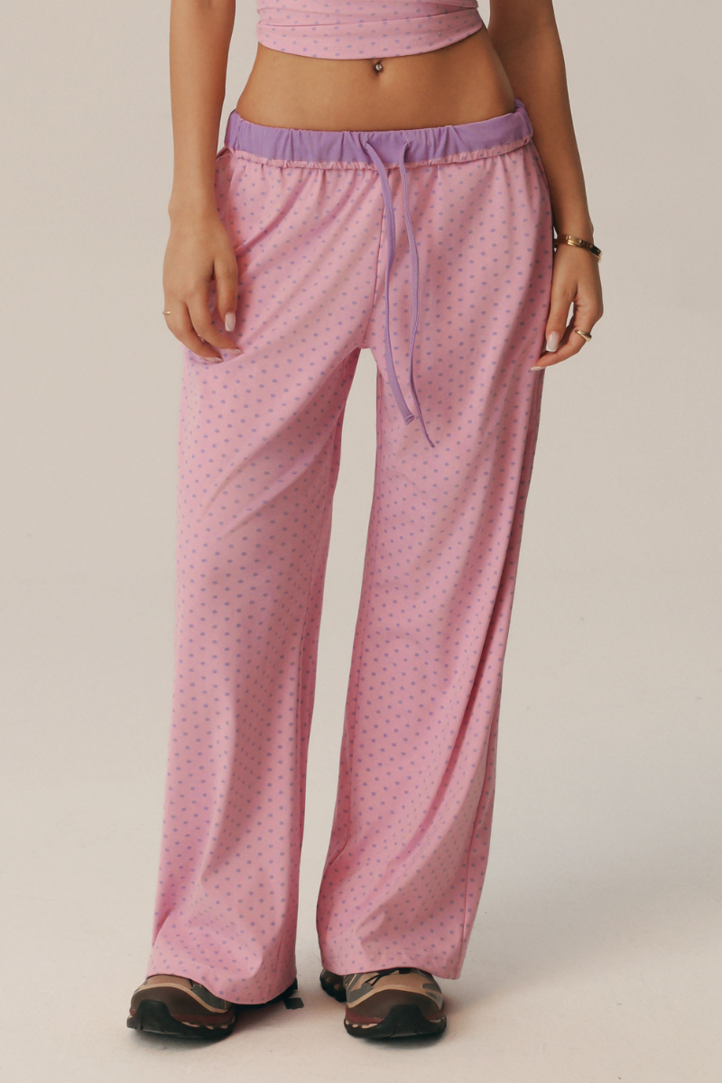 Women's Polka Dot Elastic-Waist Drawstring Wide Leg Pants