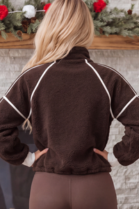Women's Fall Half Zip Stand Block Drawstring Hem Sweatshirts