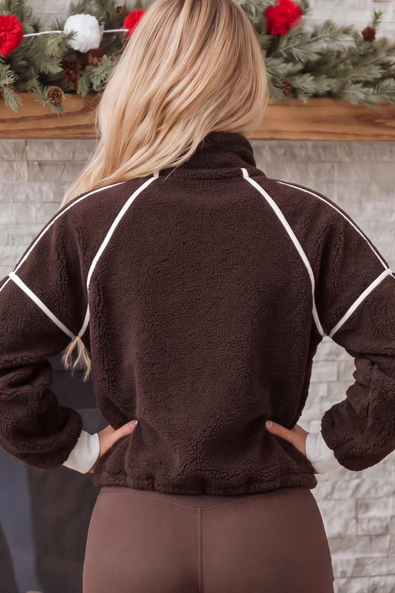 Women's Fall Half Zip Stand Block Drawstring Hem Sweatshirts