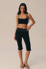 Women's Fake Two Piece Bra & High Waist Capri Leggings Set