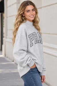 Women's Fall Letter Appliqué Embroidery Mockneck Sweatshirt