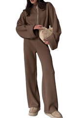 Zipper-fastened jacket and long pants set