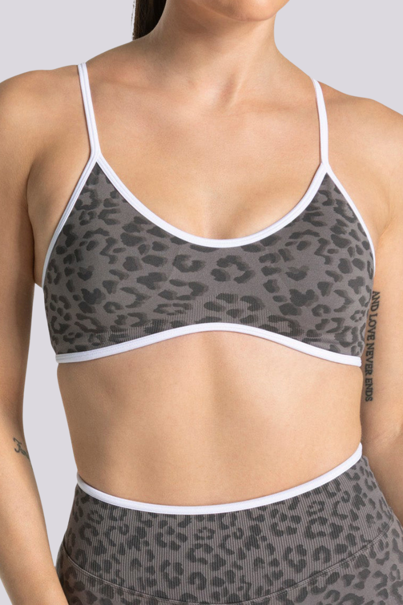 Women's Seamless Contrast Leopard Print Sports Yoga Bra