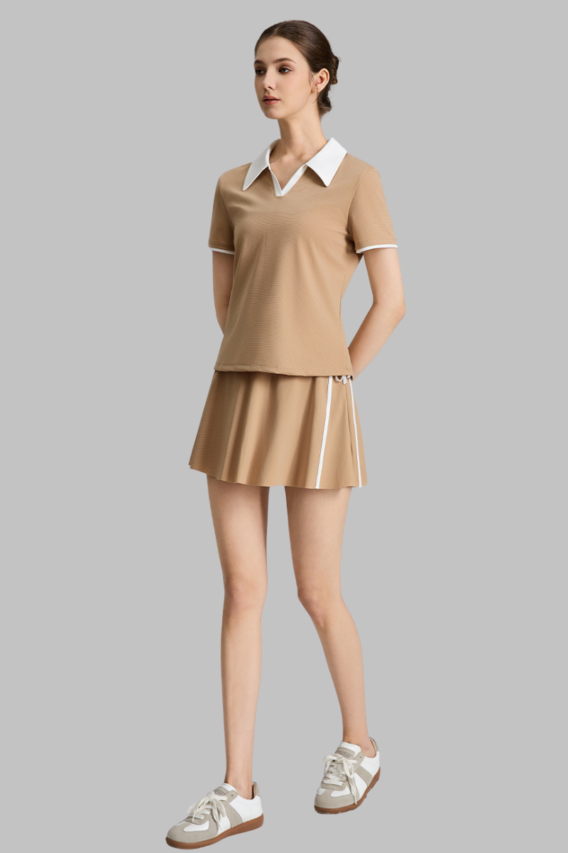 Women's Tennis Sets: Polo V-neck t-shirt And Pleated Skirt