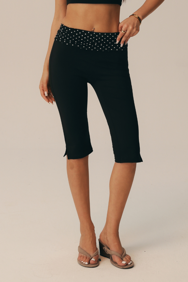 Women's Color Block Polka Dot High Waist Capri Leggings
