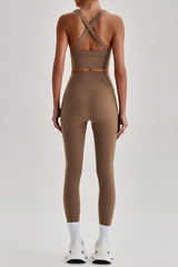 Women's Cross Back Bra & No Front Seam Leggings Yoga  Set
