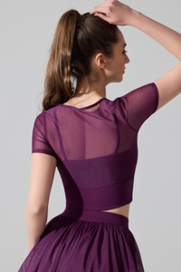 Women’s Faux Two-Piece Mesh Cropped T-shirt