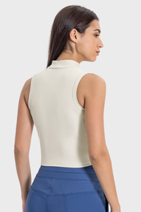 Women's Mock Neck Tank - Slim Fit Cropped Nude Feel Yoga Top