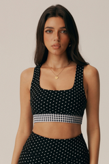 Women's Polka Dot Color Block Wide Straps Sports Bra