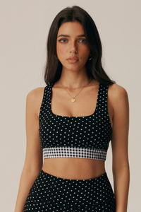 Women's Polka Dot Color Block Wide Straps Sports Bra
