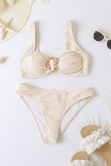 Women's Solid Ruched Wide Strap Sexy Bikini