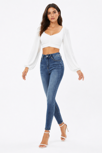 Women's Washed Stretch High Waist Slim Fit Skinny Jeans