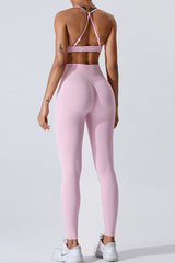 Women's Set:Cross Back Bra And Pleated Buttocks Lift Legging