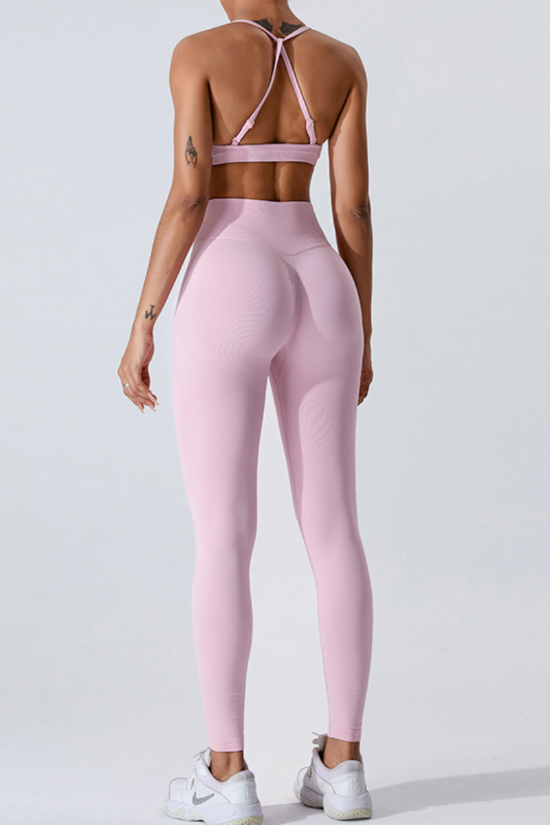 Women's Set:Cross Back Bra And Pleated Buttocks Lift Legging