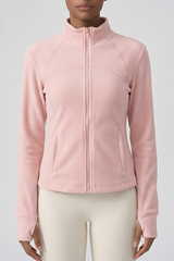 Women's Winter Fleece Stand Collar Finger Cuff Zip Up Jacket