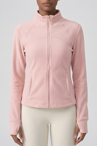 Women's Winter Fleece Stand Collar Finger Cuff Zip Up Jacket