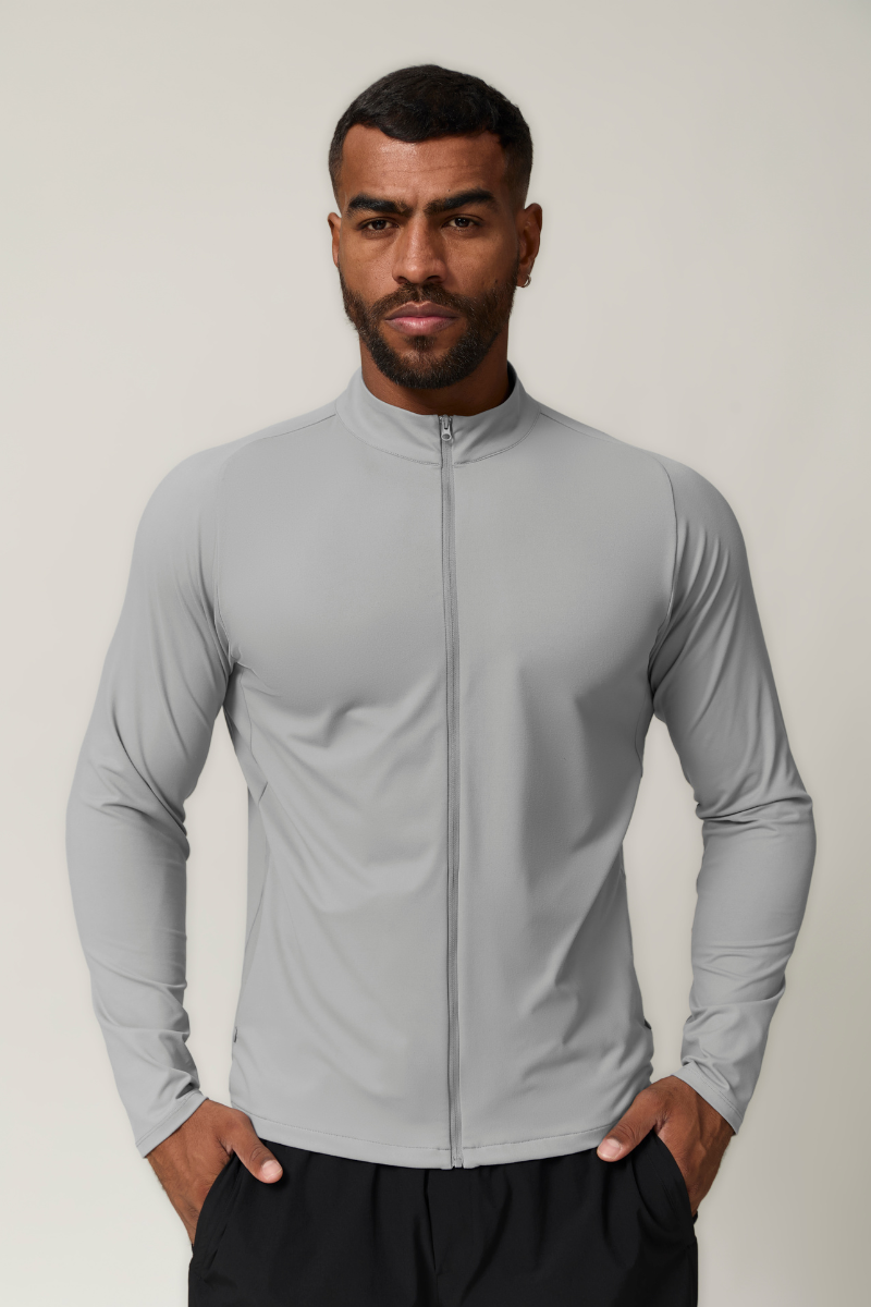 Men's Full Zipper Pocket Solid Fitness Sport Jacket