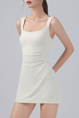 Women's Square Neck Wide Strap Yoga Sports Mini Dress