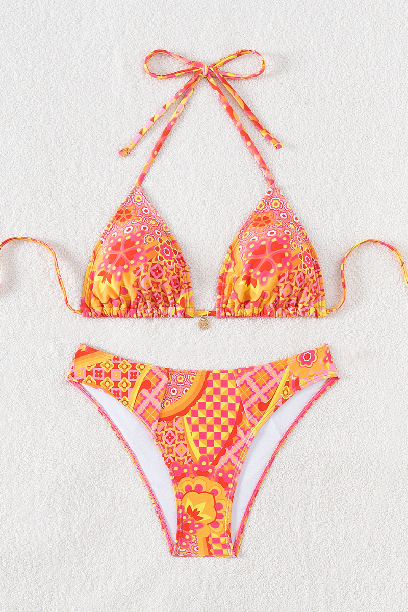 Women's Halter Triangle Cup Printed Bikini Set