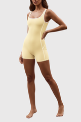 Women's Nude Contrasting Color Yoga Exercise Jumpsuit